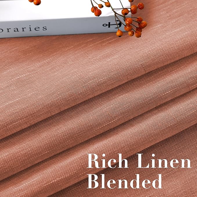 H.VERSAILTEX Linen Curtains Natural Blended Curtain Panels for Living Room/Light Reducing Linen Semi Sheer Curtains 72 inch Length 2 Panels Set Nickel Grommet Window Panels, 52" x 72", Terracotta