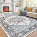 OPPODREAM Soft Area Rugs 3x5, Washable Rugs with Non Slip Backing, Low-Pile Throw 3x5 Carpet, Faux Cashmere 3 x 5 Carpet, Grey & Teal & Yellow