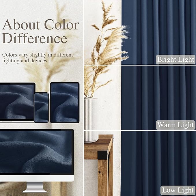 Denim Blue Linen Curtains 84 Inch Length 2 Panels Set for Living Room Rod Pocket Back Tab Light Filtering Window Drapes for Bedroom Dining Room Protect Privacy Country Farmhouse Decor 52x84