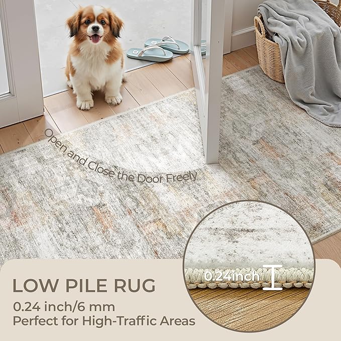 Long Hallway Runner Rug- Carpet Runners for Hallway 12ft, Anti Slip Backing Washable Rug Runner for Bathroom, Entrance, Living Room, Soft Low Pile Modern Rug Runner(2'x12', Grey/Rust)