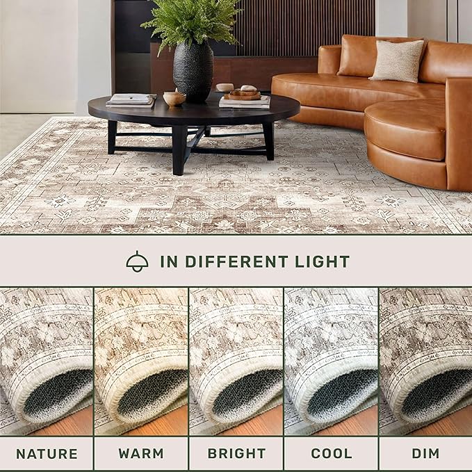 Boho Bathroom Rugs - Washable Non-Slip Soft Low Pile Area Rug for Entryway, Kitchen, and Indoor Spaces - Modern Farmhouse Design, Perfect for Boho Décor (2x3 Beige/Latte)