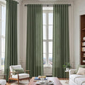 134 Inch Extra Long Curtain for Floor to Ceiling High Window Olive Green Linen Back Tab Curtains for Living Room Filtered and Breathable Semi Sheer Drapes Modern Farmhouse Boho Decor 52x134,2PCS