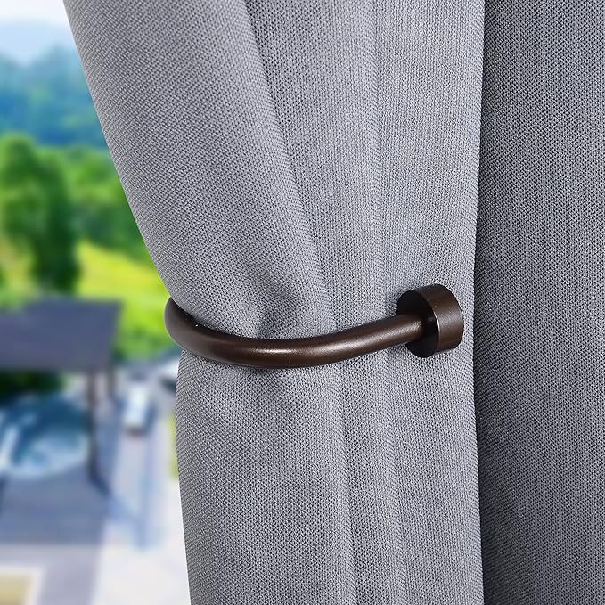 Premium Curtain Holdback, Quality Metal Decorative Curtain Holdbacks with Zinc Alloy Cap Finials,Rust-Proof, Set of 2 Window Curtain Holdbacks,Dark Bronze