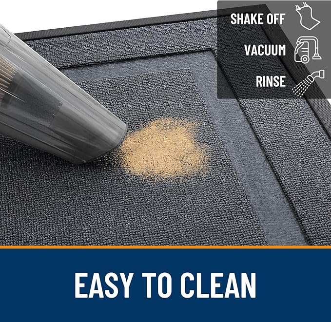 OLANLY Front Door Mat Indoor Outdoor Entrance, Waterproof All-Season, All-Weather Doormat, Sturdy Natural Rubber, Low Profile, Easy Clean Patio Porch Entryway Mat, 29.5x17, Charcoal Gray