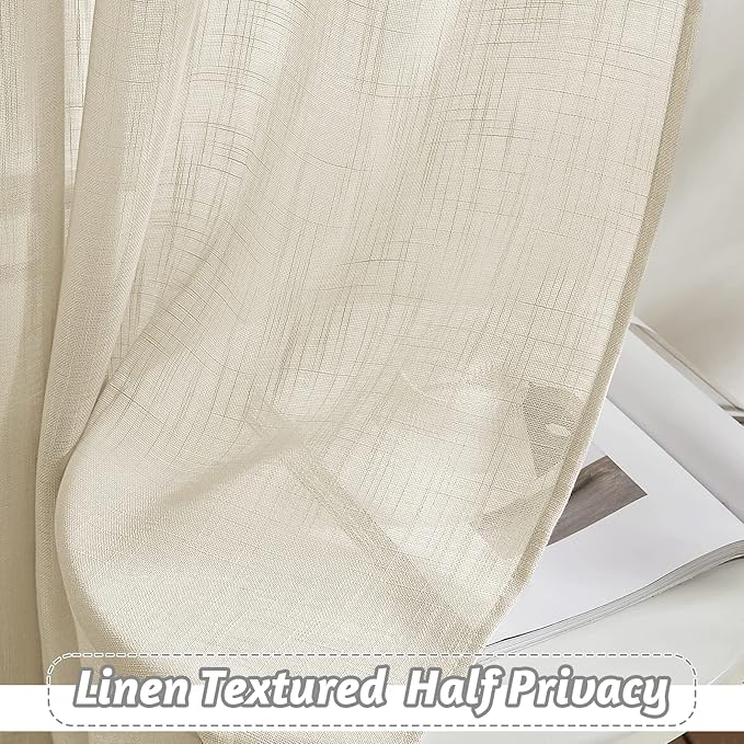 RYB HOME Window Toppers Valances - Semi Sheer Valances Pleated Rod Pocket Linen Textured Fabric Window Dressing for Kitchen, Kids Room Short Drapes, Warm Beige, W 52 x L 18 Each Panel, Set of 2