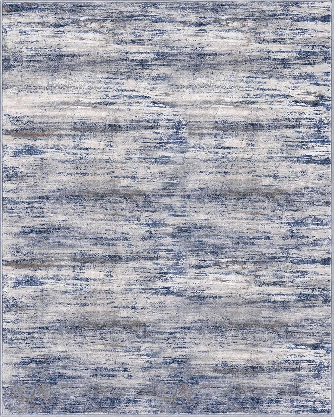 KOZYFLY Washable Area Rug 5x7 Modern Ombre Living Room Thin Area Rug Non-Slip Soft Striped Rug for Bedroom, Print Grey-Blue Abstract Carpet for Laundry Kid Room