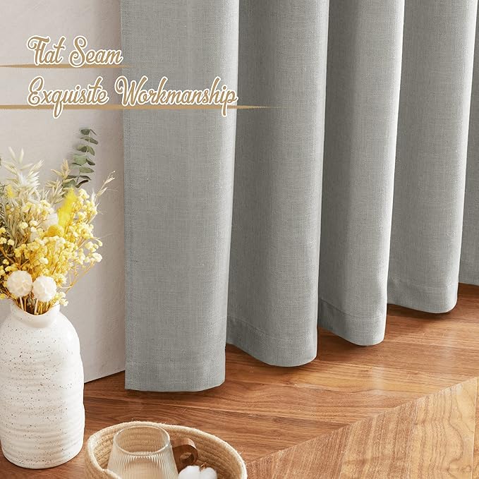 NICETOWN Linen Gray Sheer Curtains for Bedroom, Rod Pocket & Back Tab Flax Linen Burlap Semi Sheer Eclectic Window Treatments Privacy with Light Filtering for Boys Room, W52 x L90