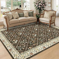 GarveeHome Grey Floral Rug 4x6 Rug Machine Washable Area Rug for Living Room Farmhouse Floral Low Pile for Dining Room, Bedroom Indoor Foldable Non-Slip Brown Natural RV