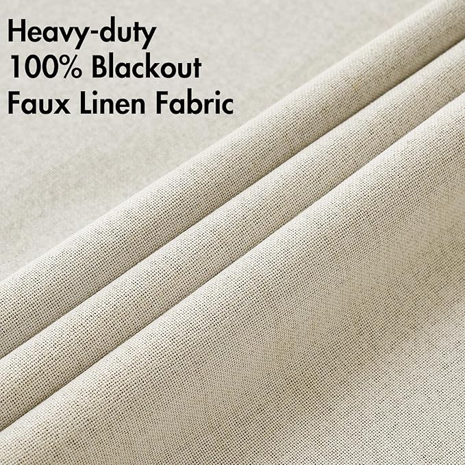 MIULEE 100% Blackout Linen Textured Curtains for Bedroom Solid Thermal Insulated Cream Grommet Room Darkening Curtains & Drapes Luxury Decor for Living Room Nursery 52 x 54 Inch (2 Panels)