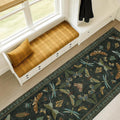 Dark Green 2'6"x12' Long Runner Rugs for Hallway - Boho Wide Washable Non Slip Rug for Indoor Entryway, Kitchen, Low Pile Vintage Whimsical Insect Moth Design, Stain Resistant Ultra Soft Carpet