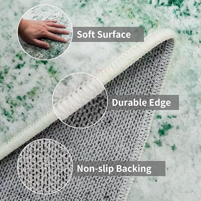 2x5 Washable Runner Rug for Hallway: Non Slip Entryway Runners Rugs Easy-to-Clean - Soft Living Room Bedroom Carpet - Thin Low Pile Floor Mat for Dining Room Green