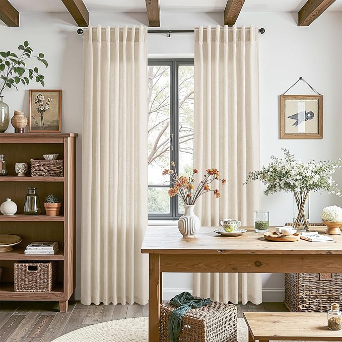 Nanspring Extra Long 120 Inch Curtains for Living Room Cream Beige Linen Light Filtering Semi Sheer Curtain Back Tab Modern Farmhouse Decor Floor to Ceiling High Window for Bedroom 52x120, 2 Panels