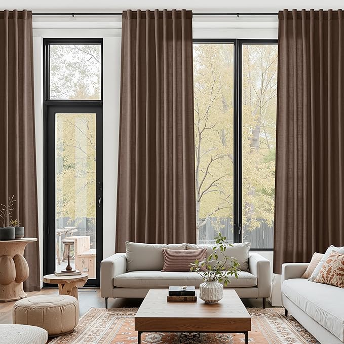 Cappuccino Linen Curtains for Living Room 126 Inches Long Light Filtering Semi Sheer Curtain Back Tab Modern Rustic Home Decor Neutral Drapes Floor to Ceiling High Window for Bedroom 52x126, 2 Panels