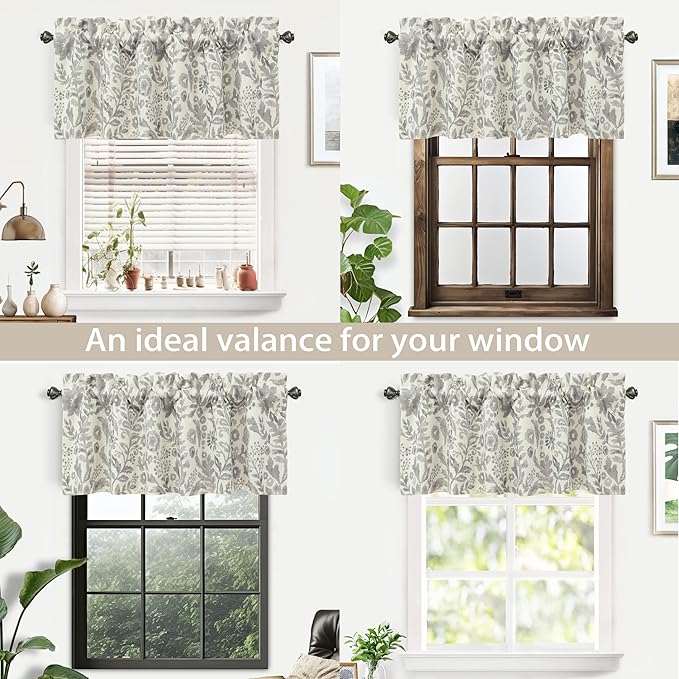 DriftAway Julia Lined Valance Double Layer Thermal Insulated Room Darkening Blackout Valances 3 Inch Rod Pocket Window Valance for Bathroom Living Room 52 Inch by 14 Inch Linen Gray