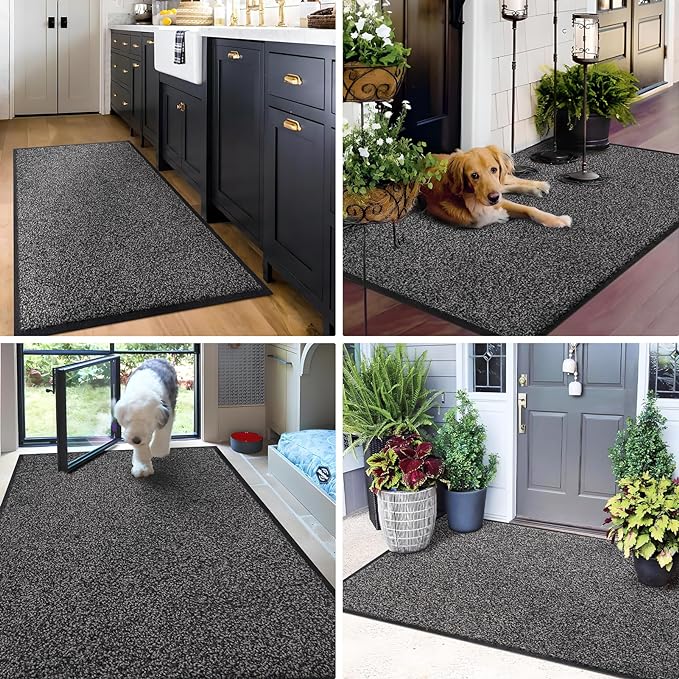Mibao Front Door Mat, Dirt Trapper Welcome Mat for Outdoor Indoor, Non-Slip Waterproof Doormat, Durable Machine Washable Low Profile Entry Rug for Back Door Outside Patio Porch, 48" x 36", Grey