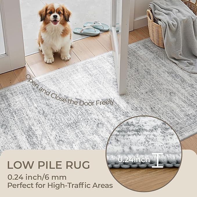 2x3 Washable Rug Runner for Bathroom, Soft Entryway Rug for Laundry Room, Kitchen, Vintage Abstract Hallway Runner for Bedroom, Anti-Slip Door Mat Indoor Entrance(2'x3', Grey/Ivory)