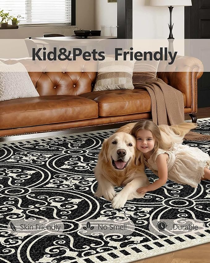 Latte&Fog 8x10 Area Rugs for Living Room, Large Vintage Washable Rug, Boho Non Slip Low Pile Carpet for Indoor Bedroom, Dining Room, Office, Dorm, Classroom, Farmhouse and Kids Room