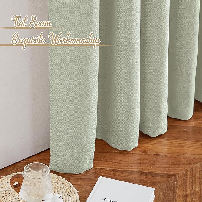 NICETOWN Sage Green Curtains for Living Room, Rod Pocket & Back Tab Natural Linen Blend Semi Sheer Window Treatments Privacy with Light Filtering for Bedroom/Nursery, W52 x L84, 2 Panels