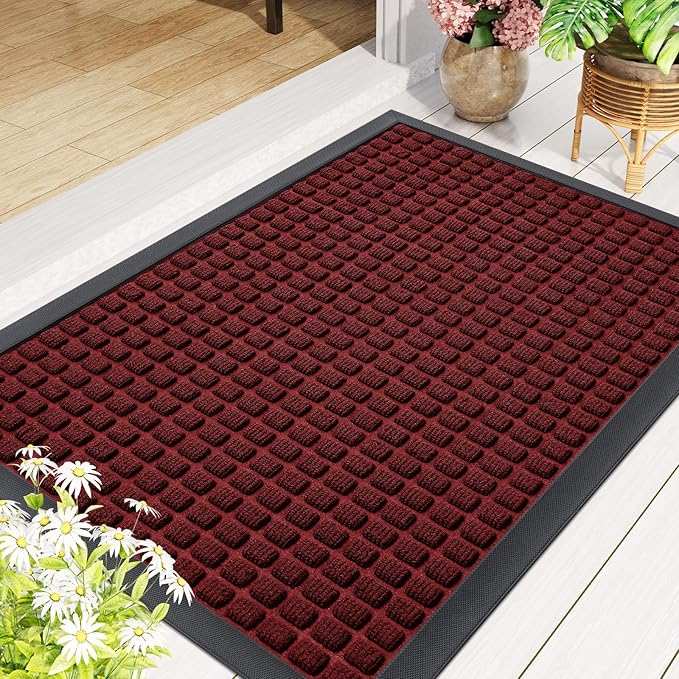 Smiry Front Door Mat Outside Entrance, Heavy Duty Natural Rubber Doormat, Non Slip, Trap Dirt and Moisture, Easy Clean, Low Profile Welcome Floor Mats for Indoor Outdoor Entry, 71x23 Inch, Red