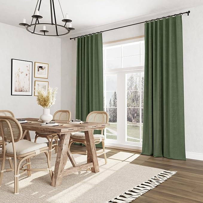 Guken Olive Green 100% Blackout Curtains 63 Inch Length 2 Panels Set for Living Room Bedroom Back Tab Thermal Insulated Black Out Linen Drapes Room Darkening Window Curtains 63 Inches Long