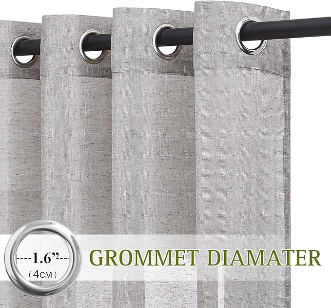 NICETOWN Sheer Curtains Open Linen Blend for Bedroom Windows, Grommet Natural Linen Flax Texture Privacy with Light Filter Vertical Drapes for Living Room, Charcoal Grey, W52 x L72, 2 Panels