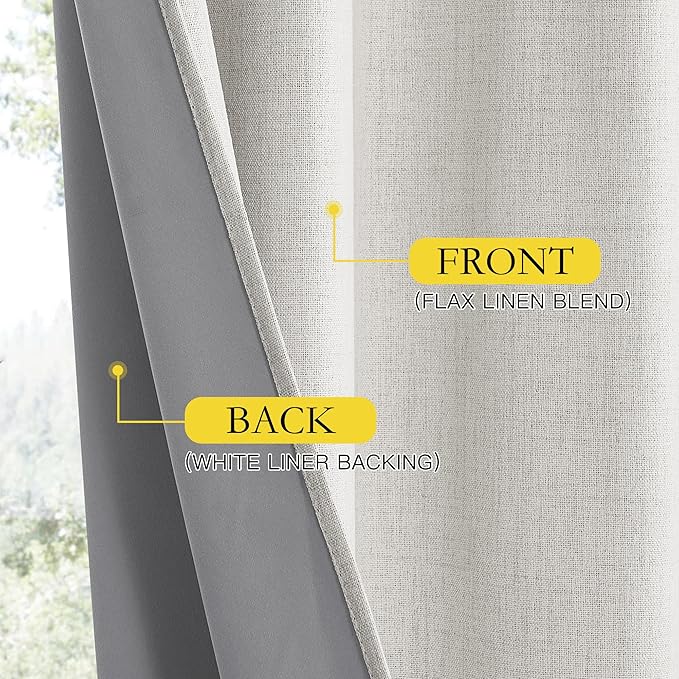 NICETOWN Snowbound Vintage Linen 100% Blackout Curtains for Living Room, Thermal Insulated Curtains 102“ Long, Noise Reducing Window Treatment Drapes for Home Office, 62" Wide Per Panel, Set of 2