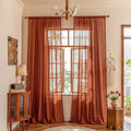 MYSKY HOME Bohemian Farmhouse Ceiling Curtains with Macrame for Living Room,Semi Sheers Light Filtering Privacy Protect Window Treatments Decor Back Tab,50" W×96" L,Terracotta，2 Panels
