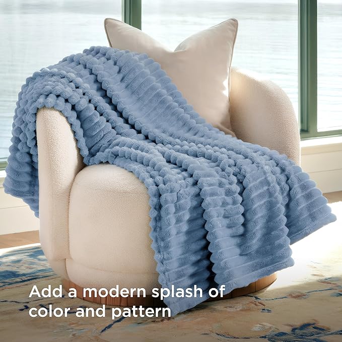 Bedsure GentleSoft Fall Throw Blanket for Couch - Cozy Soft Blankets for Women, Cute Small Throws for Girls, Blue, 50x60 Inches