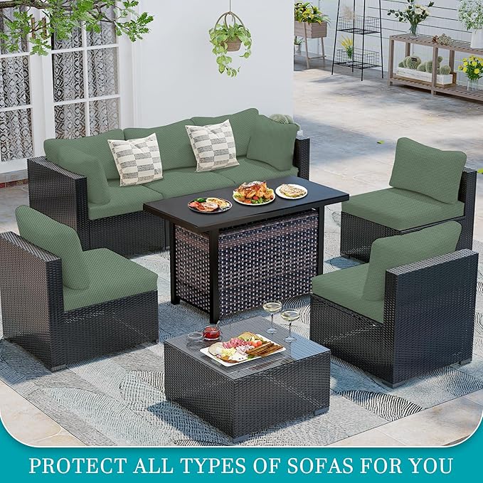 12Pcs Stretch Patio Cushion Covers,Outdoor Couch Covers Replacement,Outdoor Couch & Sofa Slipcovers,for Patio Furniture Cushion Covers,Washable Reusable Furniture Protector (Matcha Green,Cover Only)