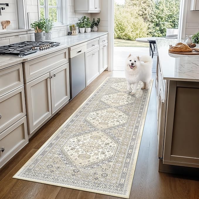 Kitchen Runner Rug Non Slip Washable 2.5x8, Soft Low Pile Entryway Rug Runners for Hallways,Carpet Runner for Living Room,Kitchen, Laundry, Bathroom(Beige,2.5'x8')
