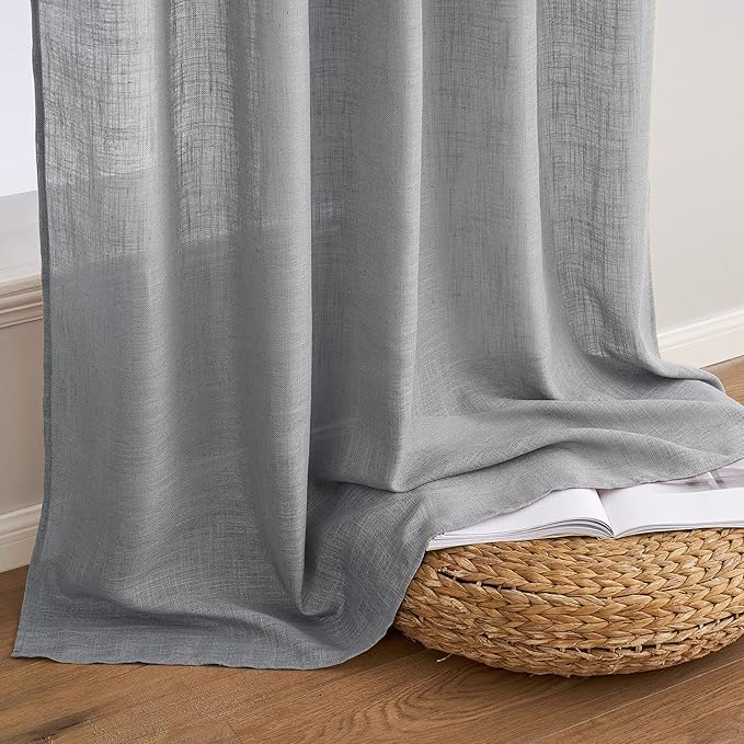 MIULEE Grey Linen Curtains 72 Inch Length for Bedroom Living Room, Soft Thick Linen Textured Window Drapes Gray Semi Sheer Light Filtering Back Tab Rod Pocket Burlap Look Decor, 2 Panels