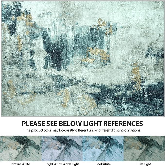 4x6 Area Rugs for Living Room Rug Washable: Abstract Rug for Dining Room Bedroom Carpet Non Slip 4 by 6 Indoor Modern Nursery Home Office Teal Grey Gold