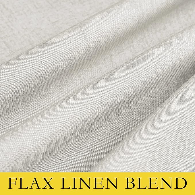 NICETOWN 100% Absolutely Blackout Linen Curtains with Thermal Insulated White Liner, Ivory, 62" Wide, 2 Pieces, Privacy Vertical Window Drapes for Office Laundry Living Room Windows 84 inch Long