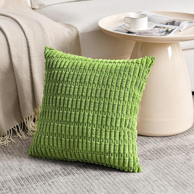 Fancy Homi 4 Packs Boho Lime Green Decorative Throw Pillow Covers 26x26 Inch for Couch Bed Sofa, Rustic Modern Farmhouse Home Decor, Soft Plush Corduroy Cute Square Cushion Case 66x66 cm
