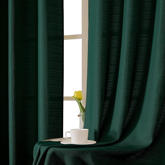 Chyhomenyc Hunter Green Short Curtain Valance for Windows, Faux Linen Textured Half Window Curtains, Burlap Solid Topper Small Curtain Valance for Bathroom Laundry Basement, 60Wx18L Inch, 1 Piece