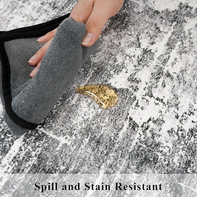 Washable 2X10 Kitchen Area Rug: Entryway Abstract Rug Runner Soft Bedroom Besides Floor Mat Non-Slip Indoor Farmhouse Carpet for Bathroom Living Room Stain Resistant Runner for Family(2x10,Black/Grey)
