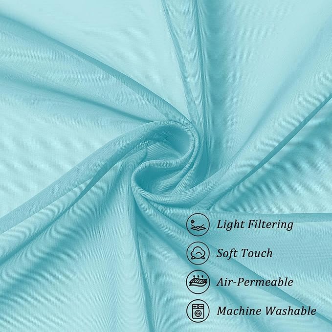 Chyhomenyc Sheer Curtains 54 Inch Long 2 Panels Set, Light Filtering Short Soft Airy Short Cafe Curtains, Modern Rod Pocket for Dinning Living Room Bedroom, Each 42Wx54L in, 2PCS, Aqua