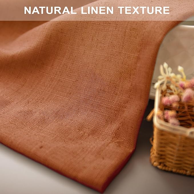 Pitalk Burnt Orange Curtains 84 Inch Length for Living Room 2 Panels Back Tab Pocket Flax Linen Blend Drapes Light Filtering Semi Sheer Boho Curtain for Bedroom Bohemian Farmhouse Rust Copper Brown