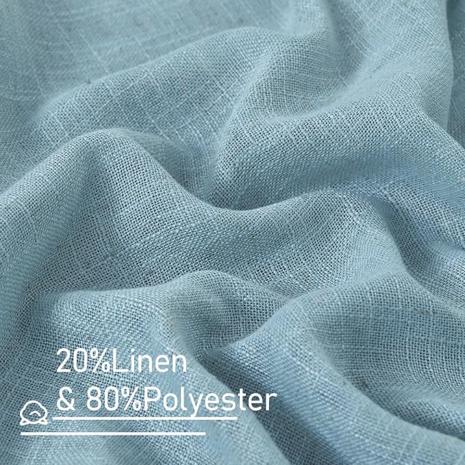 LAMIT Semi Sheer Window Linen Curtains 54 Inch, Light Filtering Panels Back Tab and Rod Pocket Country Decor Drapes for Bedroom/Farmhouse, Stone Blue, 2 Panels, 34 x 54 Inch