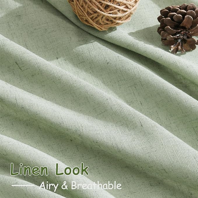 Nanspring Mist Sage Linen Curtains 72 Inch Length for Living Room Semi Sheer Light Filtering Door Drapes 2 Panels Set for Kids Bedroom Light Filtering Back Tab Rod Pocket Modern Farmhouse Decor 52x72