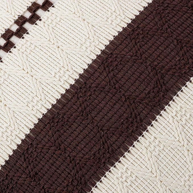 Fancy Homi Set of 1 Boho Brown Big Decorative Throw Pillow Cover 24x24 Inch for Couch Bed Bedroom, Aesthetic Modern Organic Farmhouse Room Decor, Soft Cotton Accent Macrame Woven Cushion Case