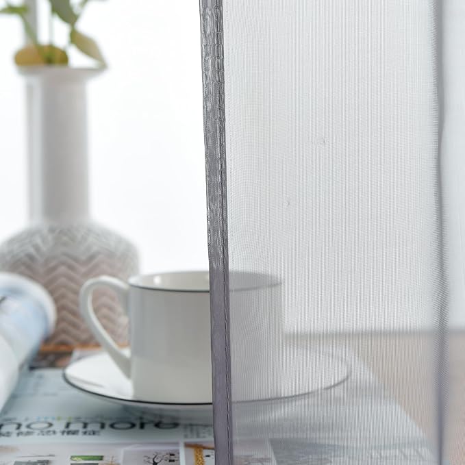 youleyar Solid Sheer Rod Pocket Curtain Voile Draperies 2 Panels White Beige Black Grey Coffee 38 Inch Width 54 Inch Long 1 Pair for Kitchen Bedroom Children Living Room Yard(Grey,38Wｘ54L)