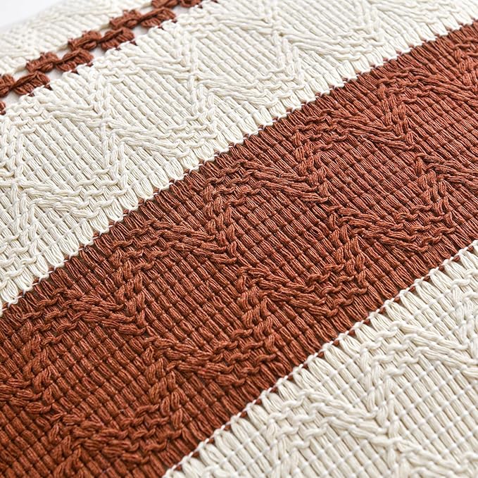 Fancy Homi Set of 1 Rust Boho Decorative Throw Pillow Covers 18x18 Inch for Couch Bed Sofa, Aesthetic Modern Organic Fall Room Decor, Soft Cotton Cute Terracotta Textured Farmhouse Cushion Case