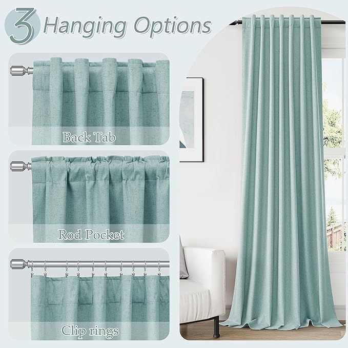 Guken 100% Blackout Linen Curtains 72 Inch Length 2 Panels Set for Living Room Bedroom Back Tab Thermal Insulated Black Out Linen Drapes Room Darkening Window Curtains,Light Blue