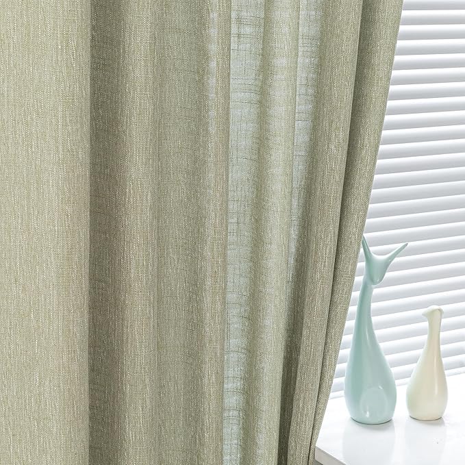 MYSKY HOME Sage Green Living Room Curtains 95 Inches Long Semi Sheer Drapes Light Filtering for Sliding Glass Door Window Treatments Soft Linen Look Country Farmhouse Style, 50" x 95", 2 Pieces