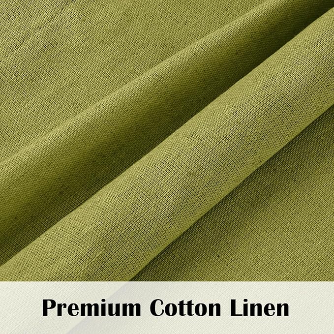 FRAMICS Farmhouse Valance Curtains, Boho Cotton Linen Kitchen Valance, Fresh Green Rustic Button Window Valances for Kitchen Bathroom, Rod Pocket Valances for Windows, Fresh Green, 52 x 18 Inch