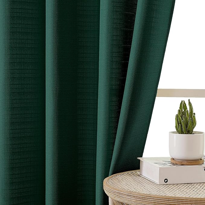 Chyhomenyc Hunter Green Short Curtain Valance for Windows, Faux Linen Textured Half Window Curtains, Burlap Solid Topper Small Curtain Valance for Bathroom Laundry Basement, 60Wx18L Inch, 1 Piece