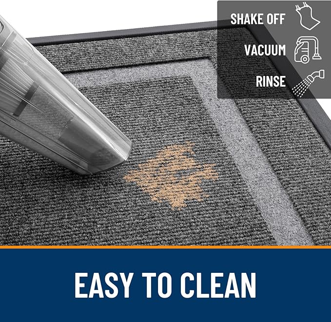OLANLY Front Door Mat Indoor Outdoor Entrance, Waterproof All-Season, All-Weather Doormat, Sturdy Natural Rubber, Fade Resistant, Low Profile, Easy Clean Patio Porch Entryway Mat, 47x17, Dark Grey
