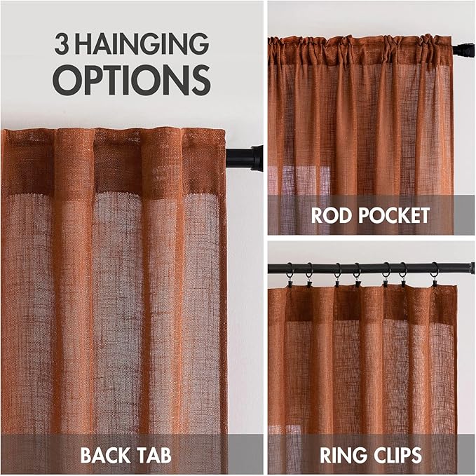 MIULEE Burnt Orange Curtains 72 Inch Length for Bedroom Living Room, Soft Textured Window Drapes Terracotta Rust Boho Fall Decor Semi Sheer Light Filtering Back Tab Rod Pocket Modern, 2 Panels