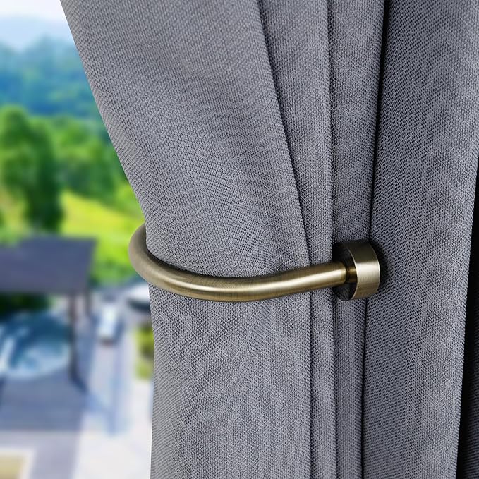Premium Curtain Holdback, Quality Metal Decorative Curtain Holdbacks with Zinc Alloy Cap Finials,Rust-Proof, Set of 2 Window Curtain Holdbacks,Antique Bronze